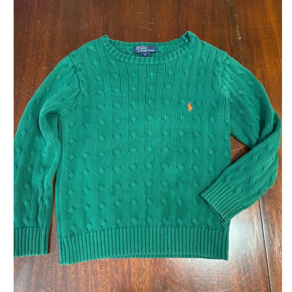 Polo Ralph Lauren Kids VTG Cable Knit Sweater Size 6 Cotton Pullover Preppy Logo